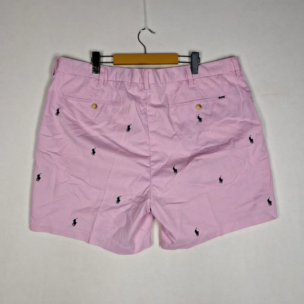 Polo Ralph Lauren Mens Pink All Over Pony Embroidered Stretch Classic Fit Shorts